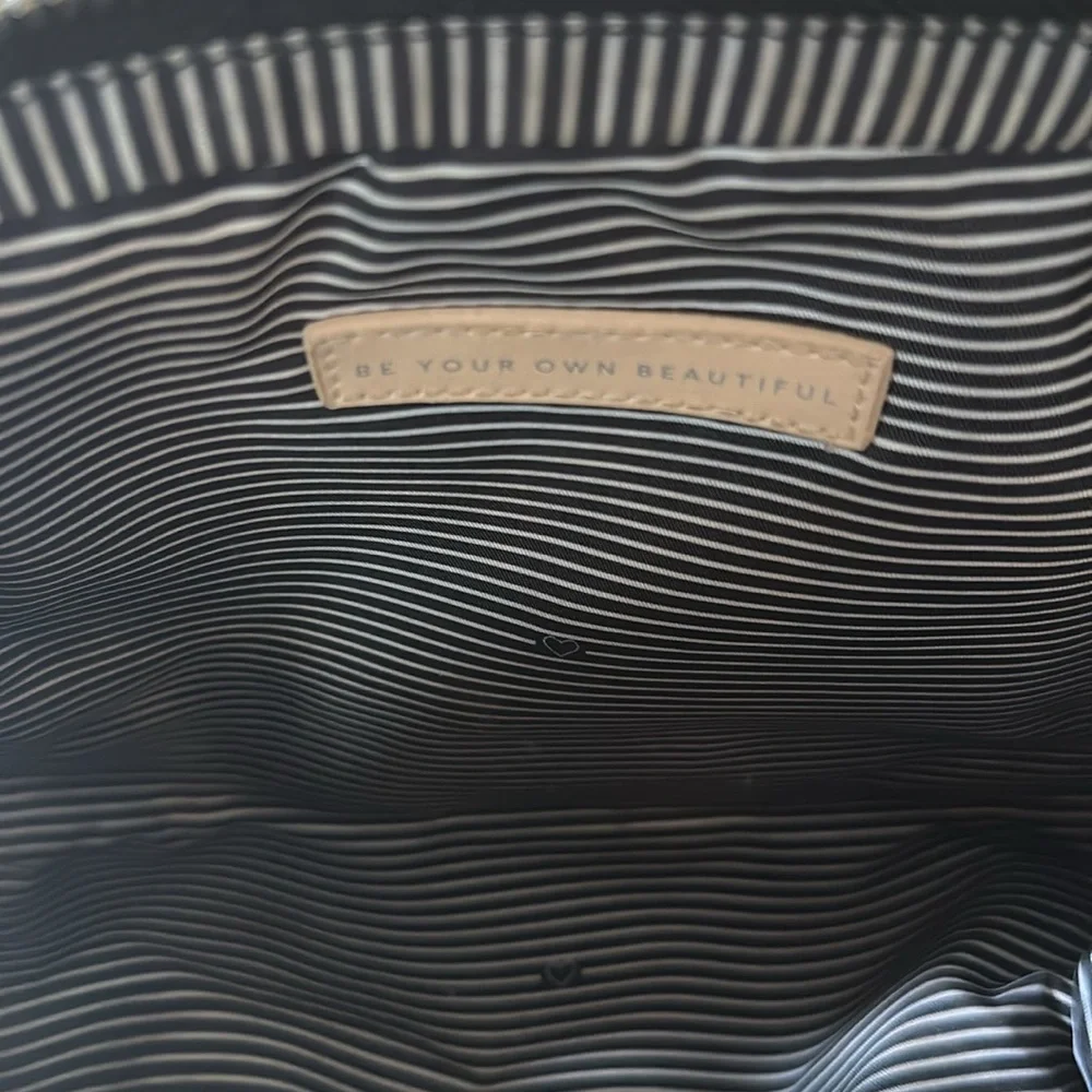 Stella & dot travel bag zipper pouch for cosmetics etc black & tan boho print